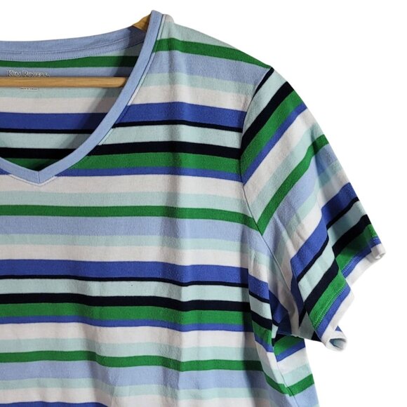 2/$15 Kim Rogers Womens Striped Top Blue XXL 3/4 Sleeve V Neck Pullover Casual - Picture 3 of 6